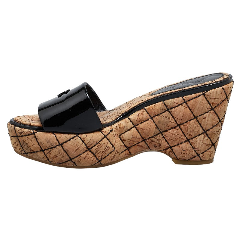 Top Quality Chanel Patent Wedge Sandals Black Beige