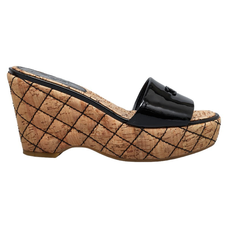 Top Quality Chanel Patent Wedge Sandals Black Beige