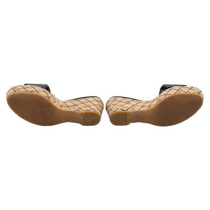 Top Quality Chanel Patent Wedge Sandals Black Beige