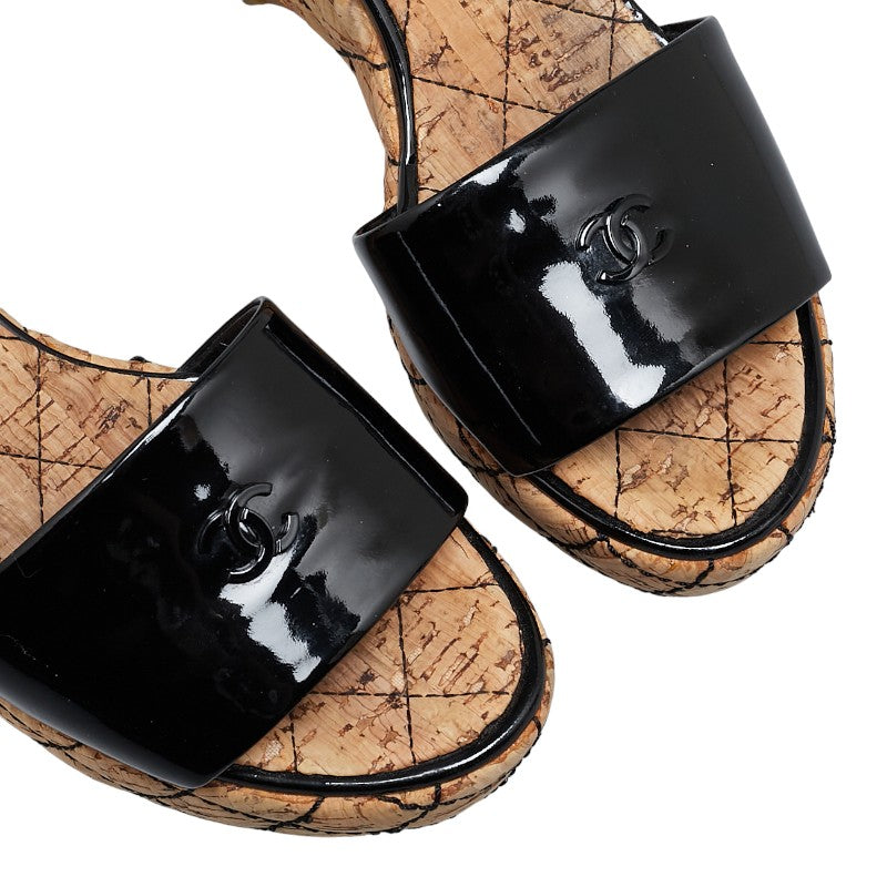 Top Quality Chanel Patent Wedge Sandals Black Beige