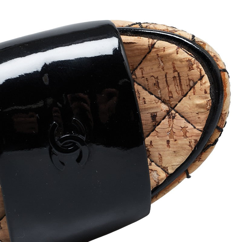 Top Quality Chanel Patent Wedge Sandals Black Beige