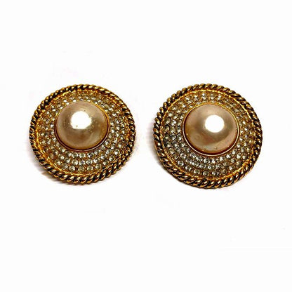 Top Quality Chanel Gold Faux Pearl Rhinestone Earrings