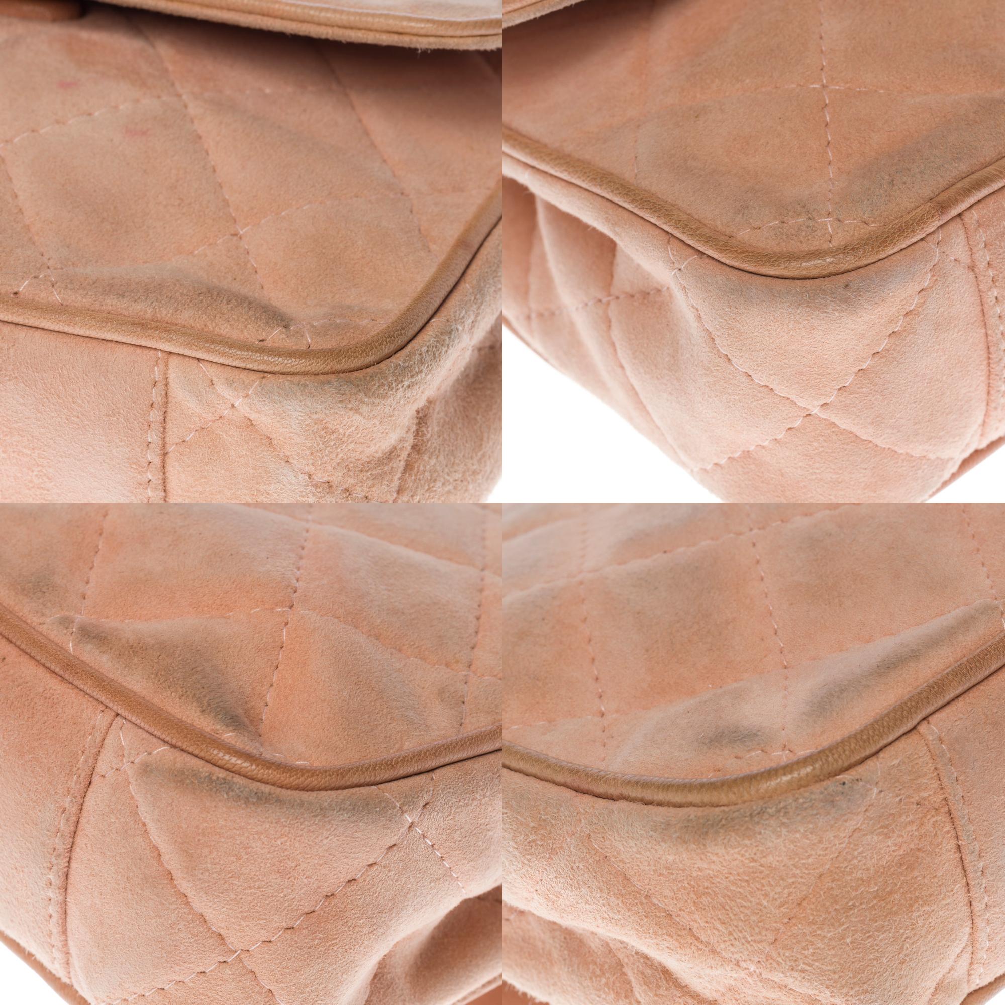 Top Quality Chanel Classic Mini shoulder New Bag in pink quilted suede. GHW
