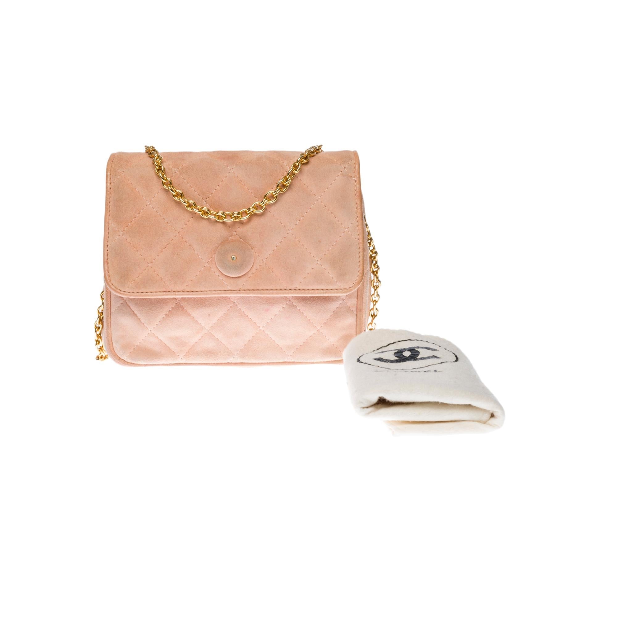 Top Quality Chanel Classic Mini shoulder New Bag in pink quilted suede. GHW