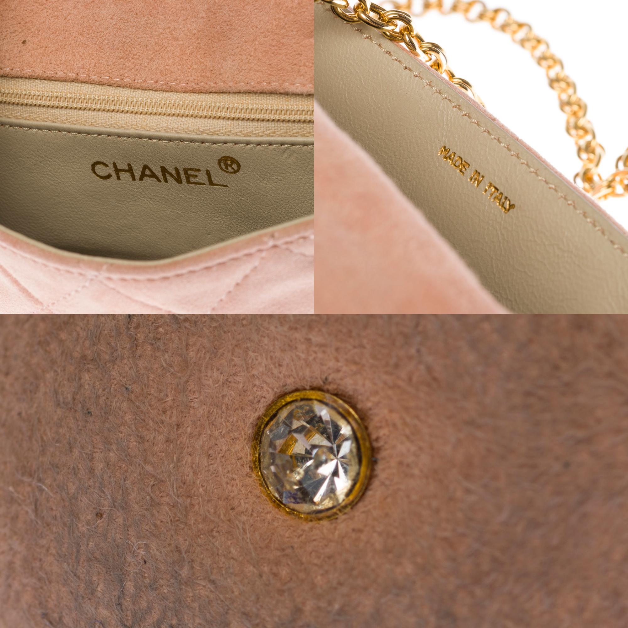 Top Quality Chanel Classic Mini shoulder New Bag in pink quilted suede. GHW
