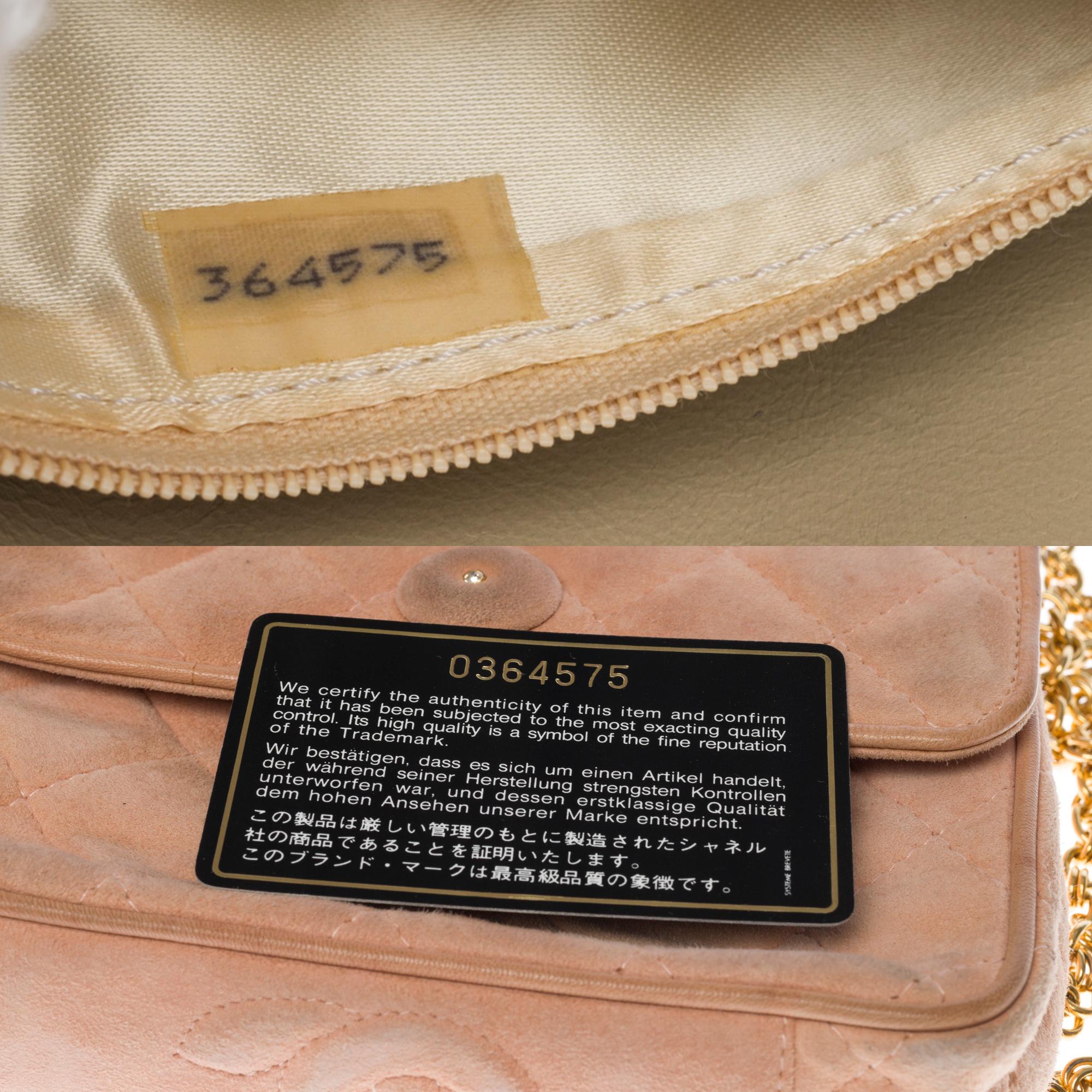 Top Quality Chanel Classic Mini shoulder New Bag in pink quilted suede. GHW