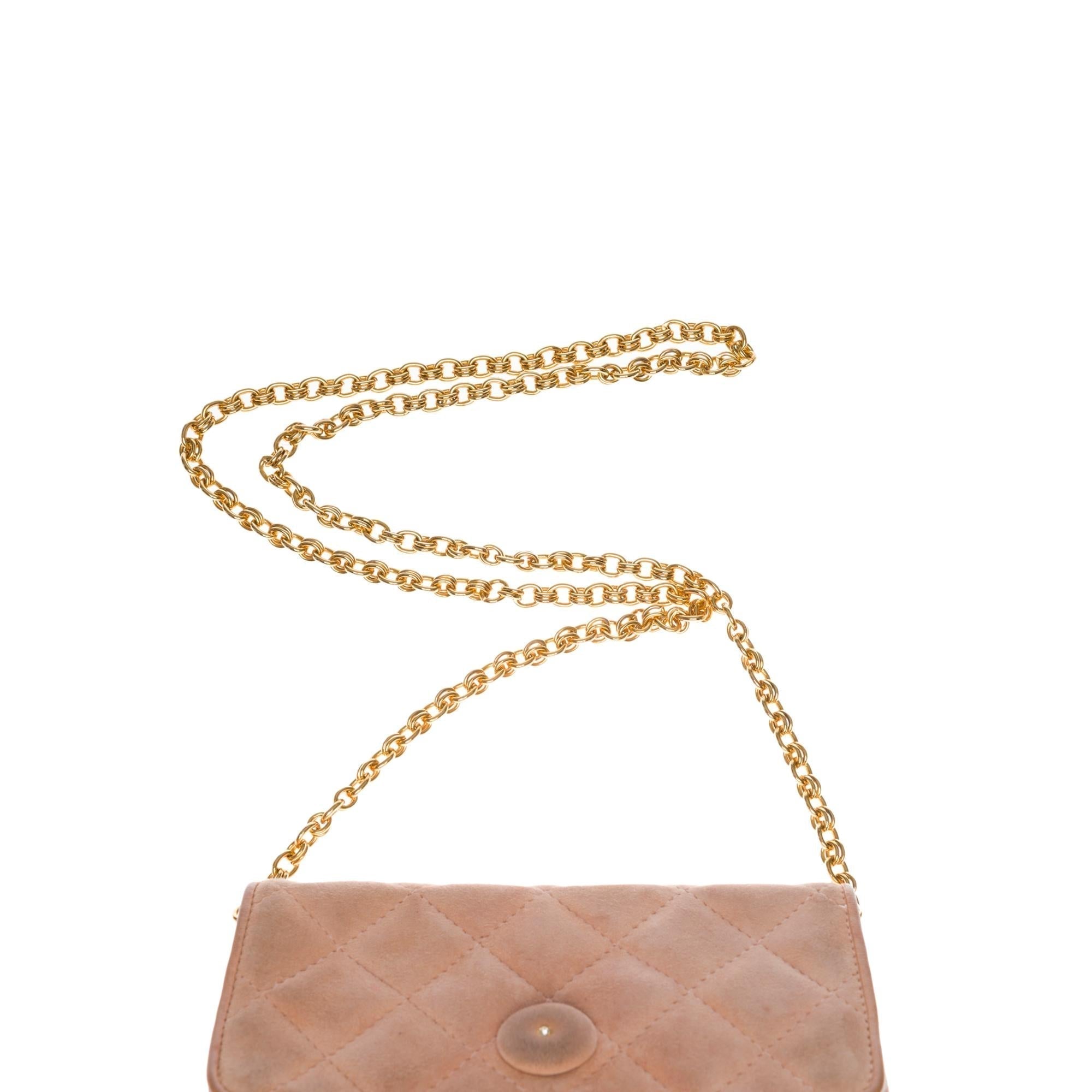 Top Quality Chanel Classic Mini shoulder New Bag in pink quilted suede. GHW