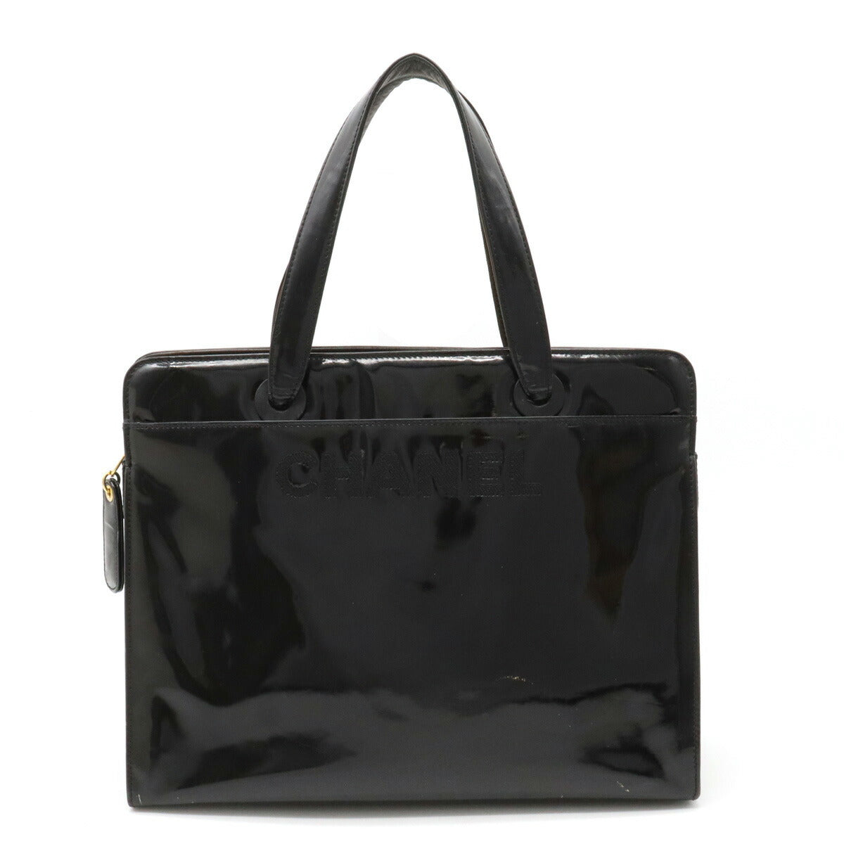 Top Quality Chanel Logo Patent Leather Tote Bag Black