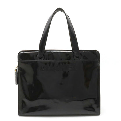 Top Quality Chanel Logo Patent Leather Tote Bag Black