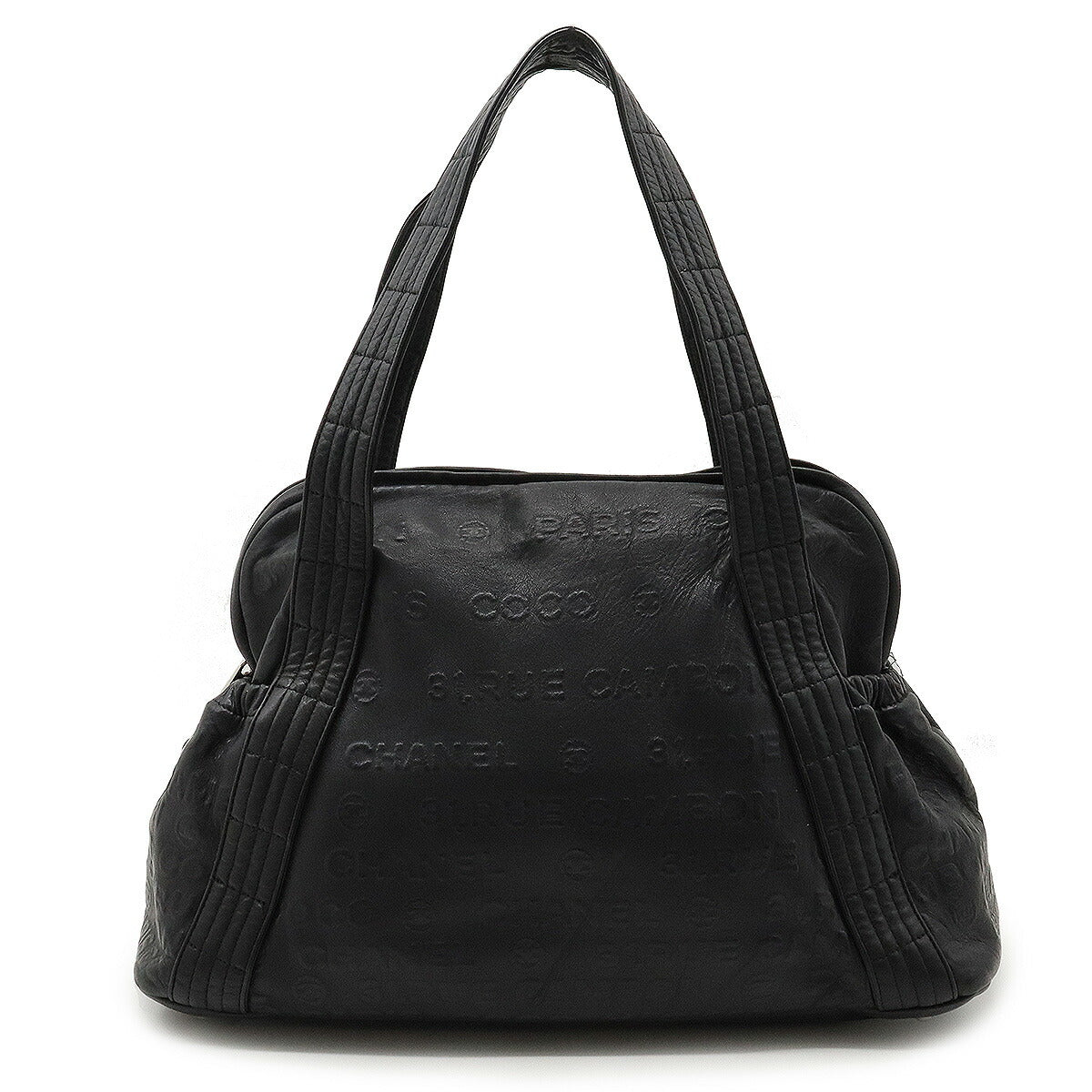 Top Quality Chanel Leather Embossed Logo Mini Boston Tote Bag