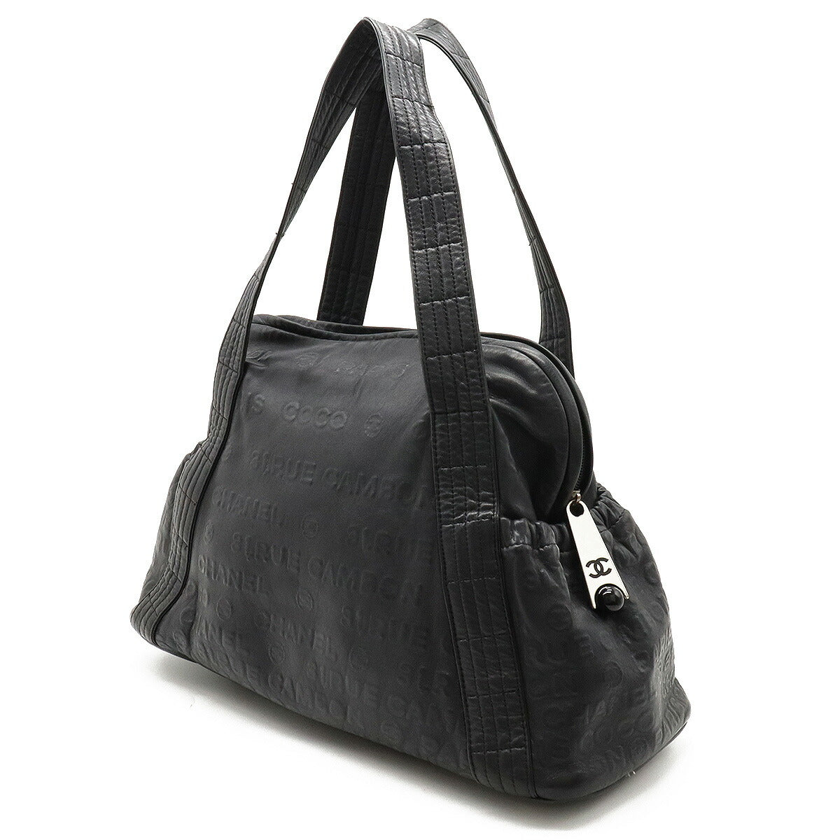 Top Quality Chanel Leather Embossed Logo Mini Boston Tote Bag