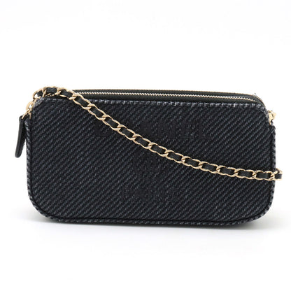 Top Quality Chanel Canvas Leather Chain Wallet Navy