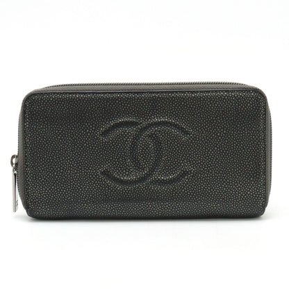 Top Quality Chanel Caviar Skin Round Zip Wallet Metallic Gray