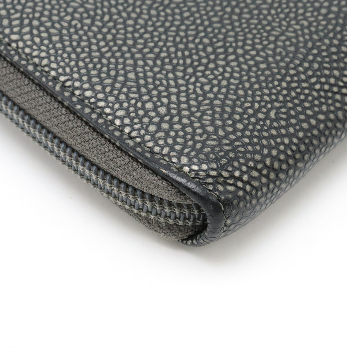 Top Quality Chanel Caviar Skin Round Zip Wallet Metallic Gray