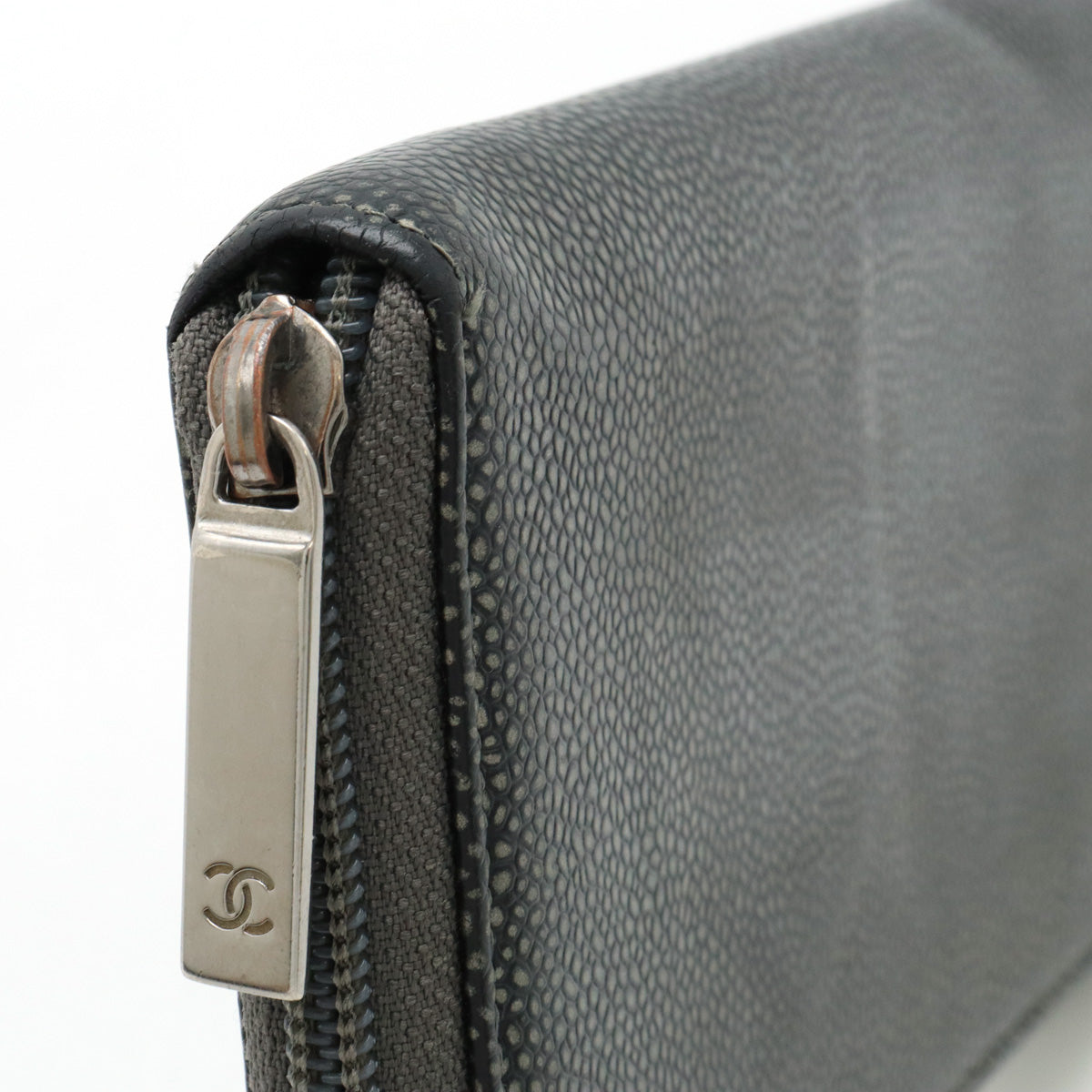 Top Quality Chanel Caviar Skin Round Zip Wallet Metallic Gray
