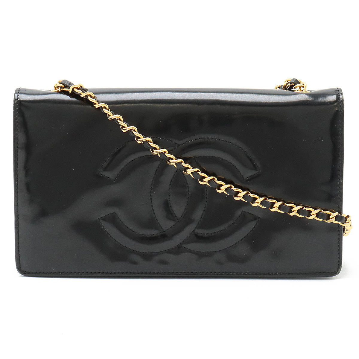 Top Quality Chanel Coco Mark Chain Wallet Patent Leather Black
