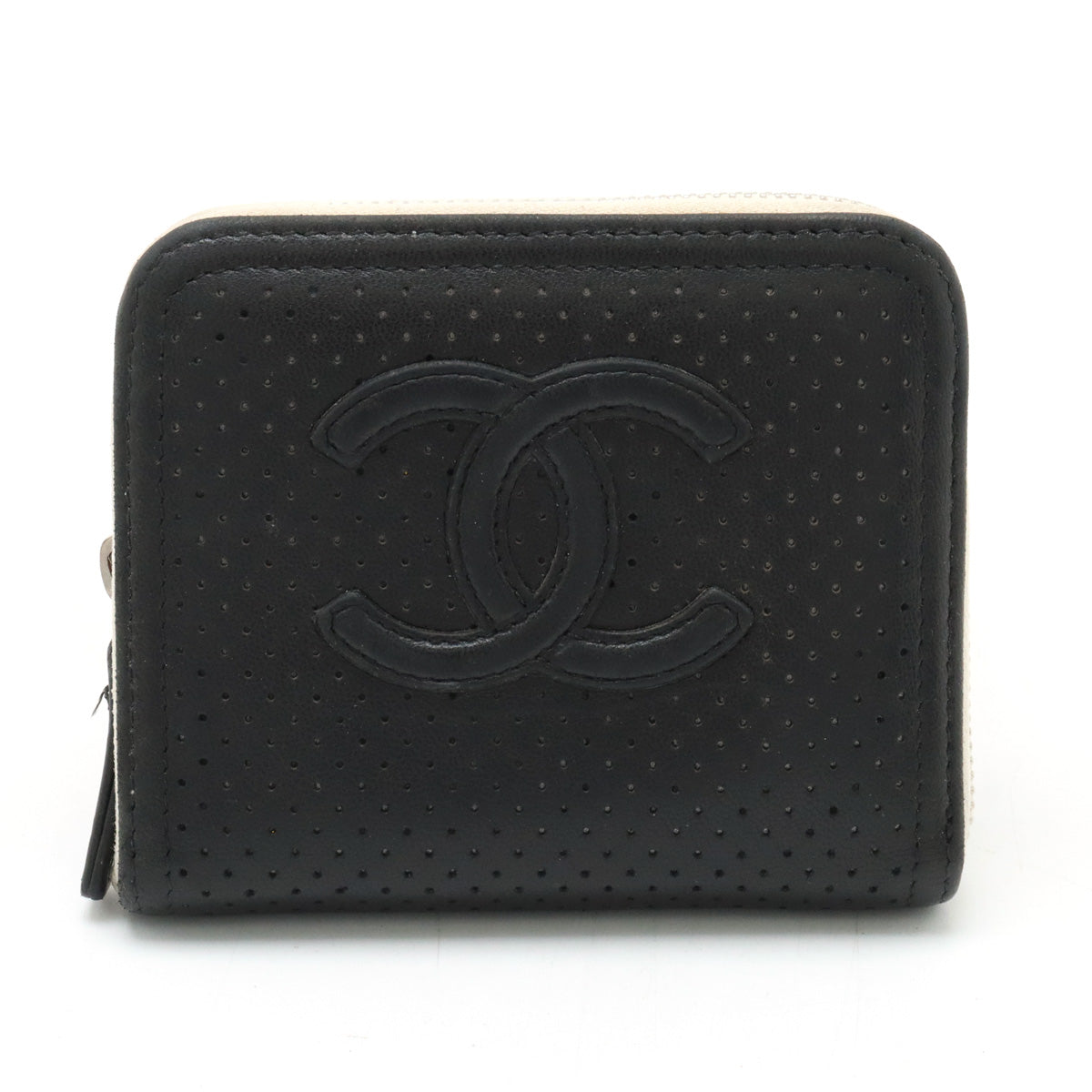 Top Quality Chanel Leather Card Case Black Ivory