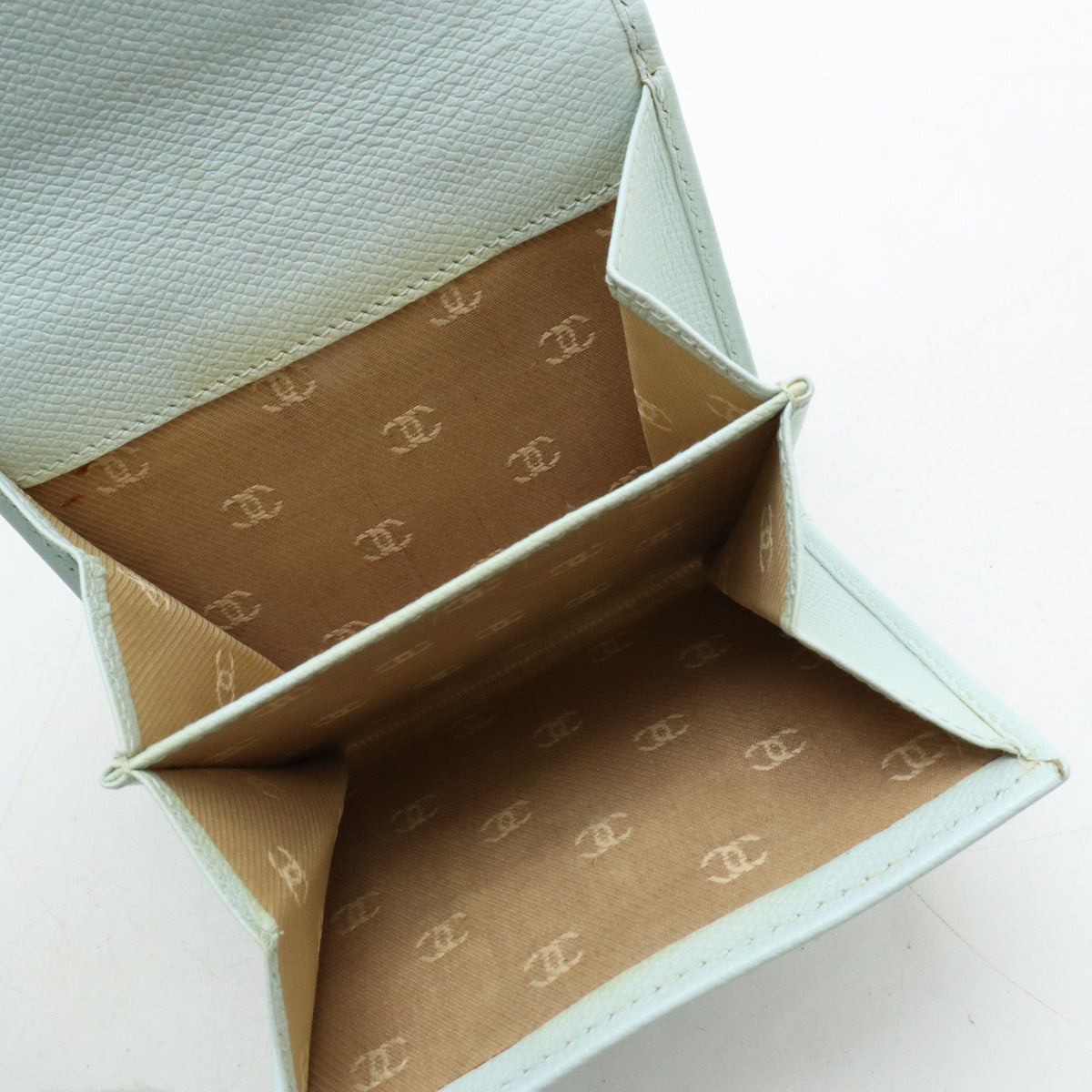 Top Quality Chanel Leather Tri-Fold Wallet Light Mint Blue