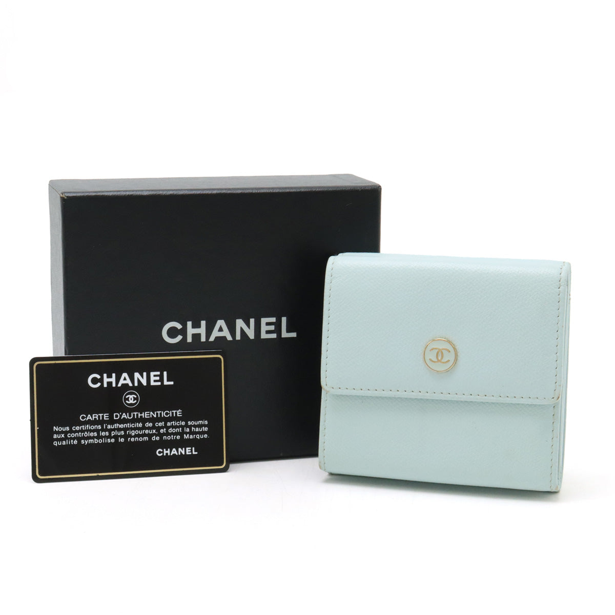 Top Quality Chanel Leather Tri-Fold Wallet Light Mint Blue