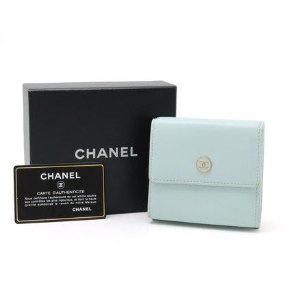 Top Quality Chanel Leather Tri-Fold Wallet Light Mint Blue
