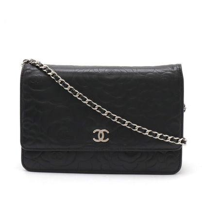 Top Quality Chanel Camellia Chain Wallet Black Leather