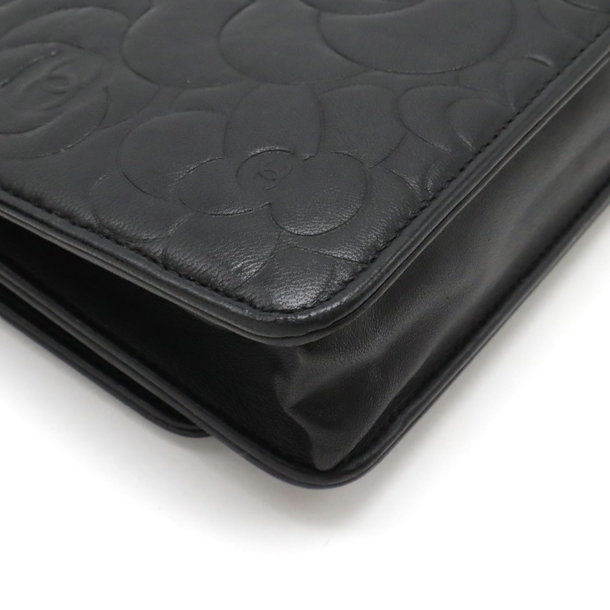 Top Quality Chanel Camellia Chain Wallet Black Leather