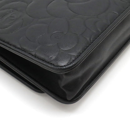 Top Quality Chanel Camellia Chain Wallet Black Leather