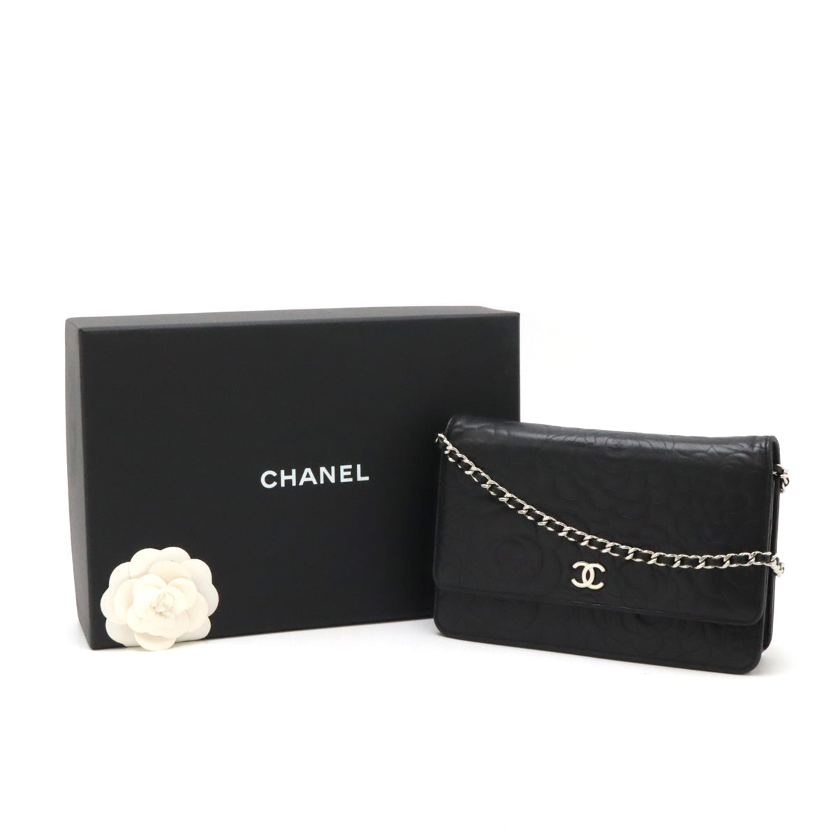 Top Quality Chanel Camellia Chain Wallet Black Leather