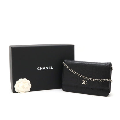 Top Quality Chanel Camellia Chain Wallet Black Leather
