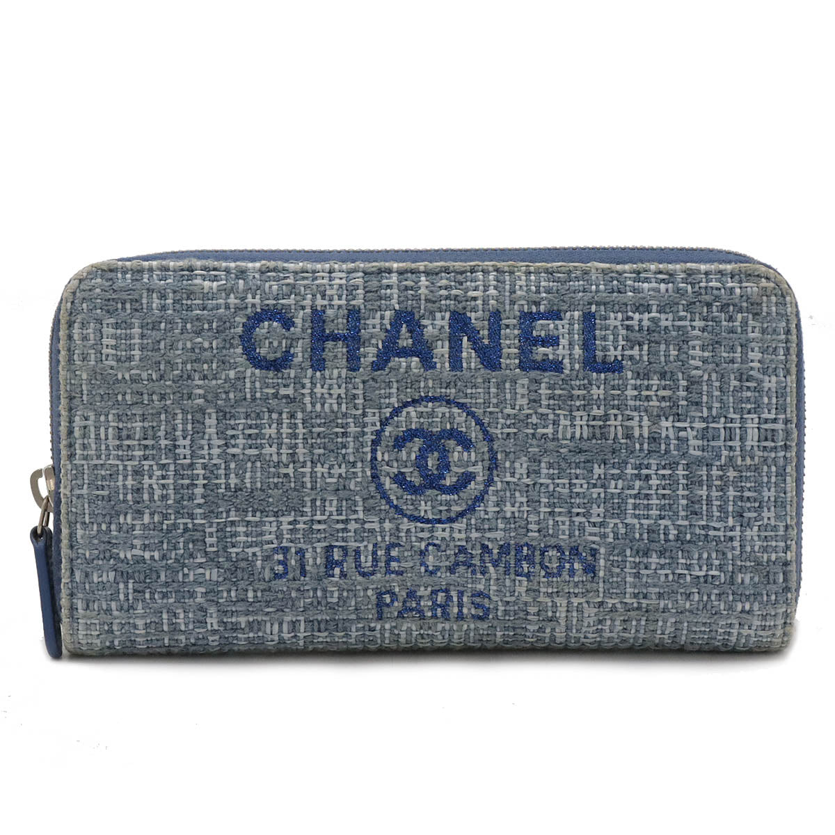 Top Quality Chanel Tweed Canvas Leather Wallet Blue