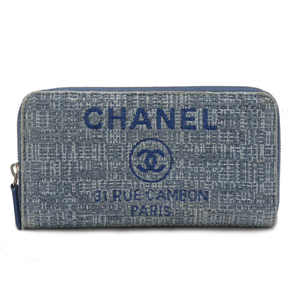 Top Quality Chanel Tweed Canvas Leather Wallet Blue
