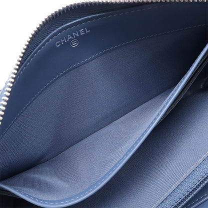 Top Quality Chanel Tweed Canvas Leather Wallet Blue