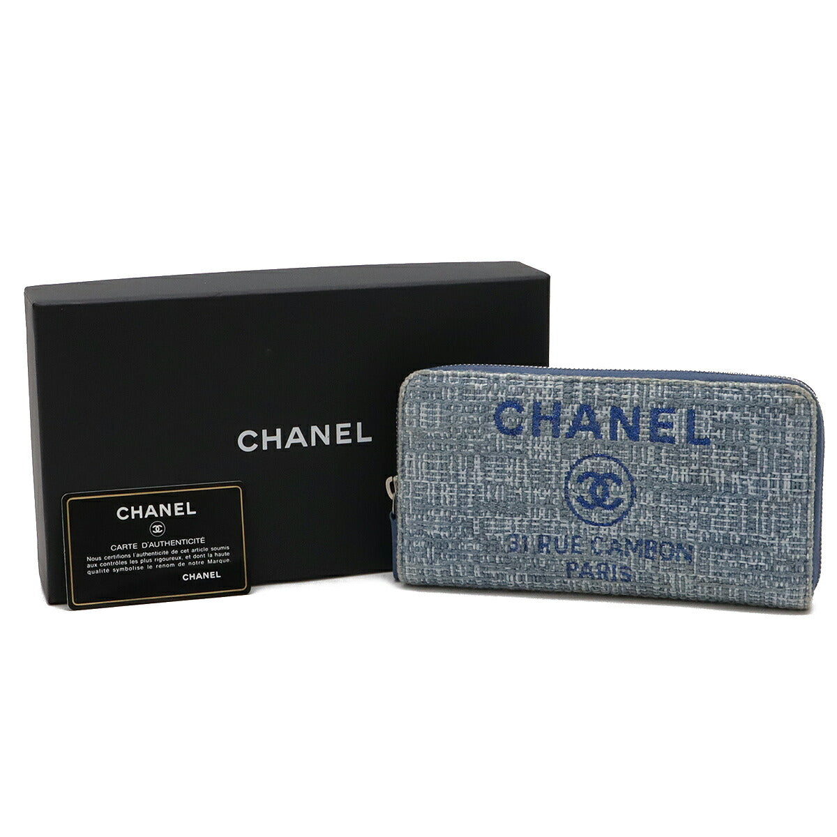 Top Quality Chanel Tweed Canvas Leather Wallet Blue