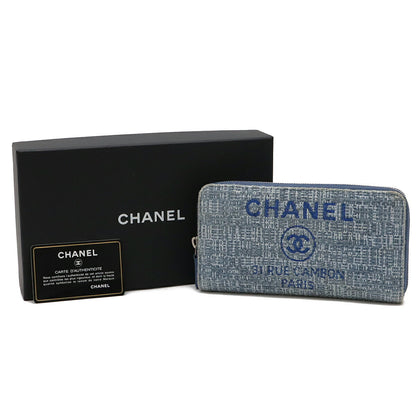 Top Quality Chanel Tweed Canvas Leather Wallet Blue