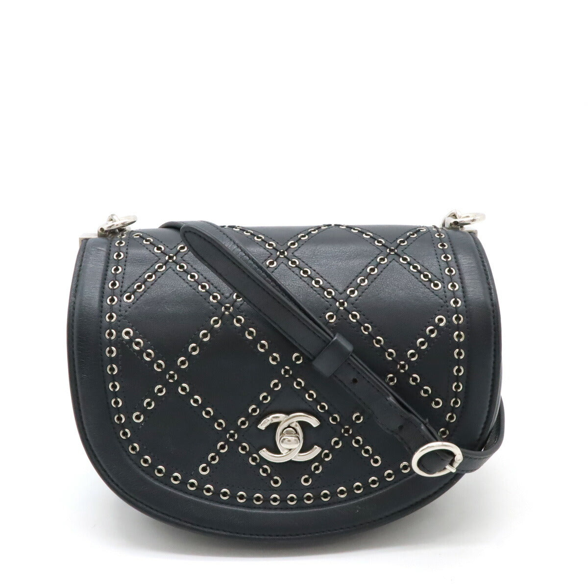 Top Quality Chanel Leather Coco Eyelet Round Mini Chain Bag