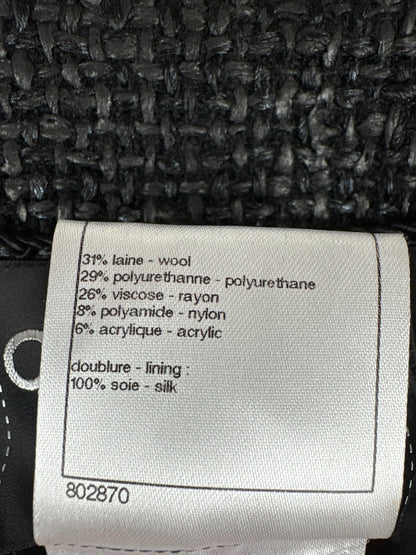 Top Quality Chanel Black Coated Tweed Curved Hem Jacket with Silver CC Button Detail FR 36 (UK 8)