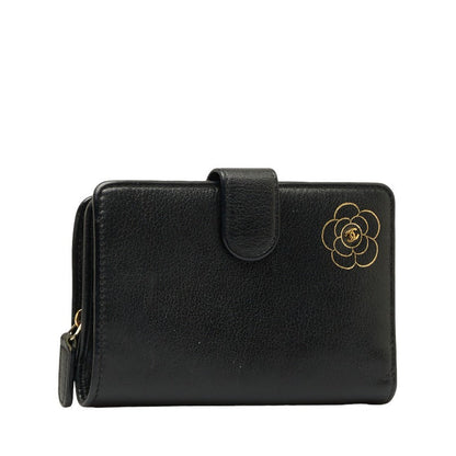 Top Quality Chanel CAMERIA COCOMARK Folding Wallet Black Leather  CHANEL