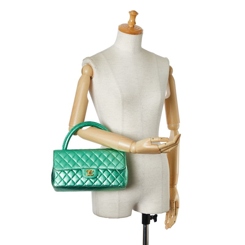 Top Quality Chanel Leather Coco Mark Matelasse Handbag Green Gold