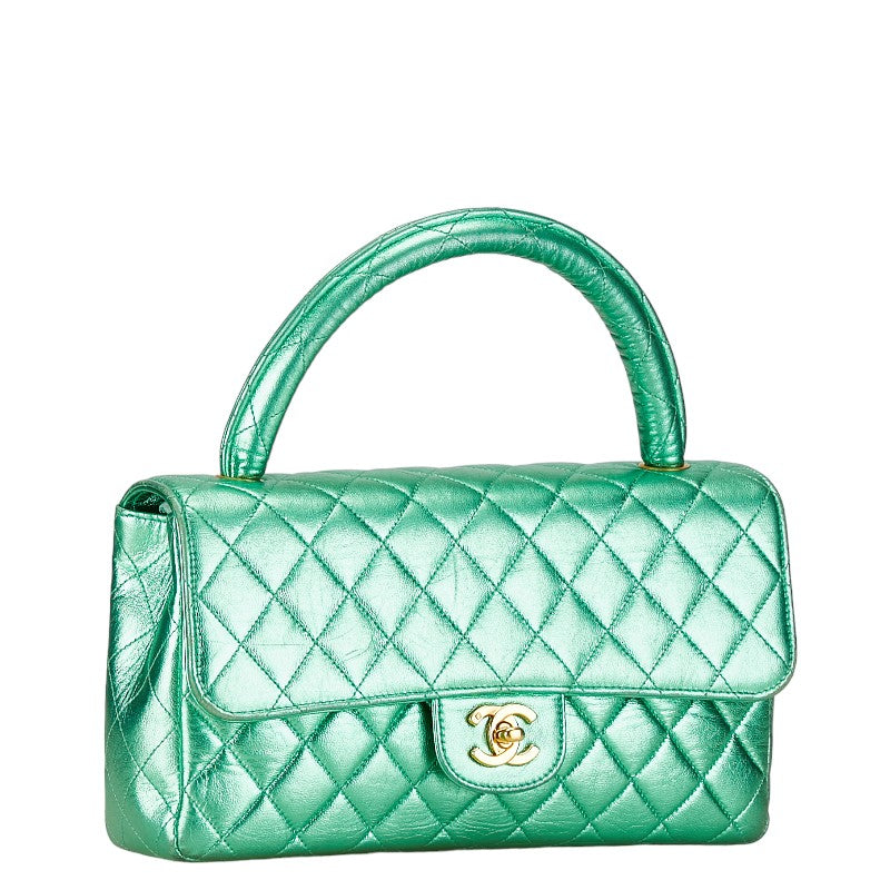 Top Quality Chanel Leather Coco Mark Matelasse Handbag Green Gold