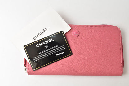 Top Quality Chanel Leather Long Wallet Round Zipper Rose CC Mark