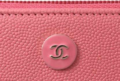 Top Quality Chanel Leather Long Wallet Round Zipper Rose CC Mark
