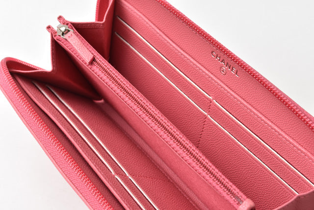 Top Quality Chanel Leather Long Wallet Round Zipper Rose CC Mark