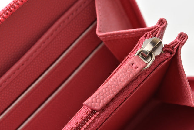 Top Quality Chanel Leather Long Wallet Round Zipper Rose CC Mark