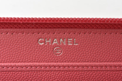 Top Quality Chanel Leather Long Wallet Round Zipper Rose CC Mark