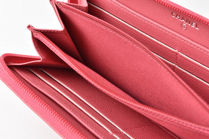 Top Quality Chanel Leather Long Wallet Round Zipper Rose CC Mark