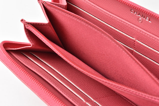Top Quality Chanel Leather Long Wallet Round Zipper Rose CC Mark
