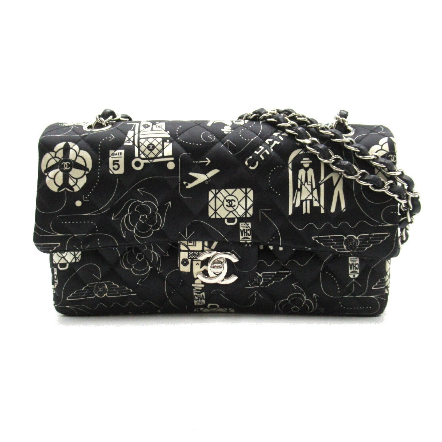 Top Quality Chanel Satin Airline W Flap Chain Shoulder Bag