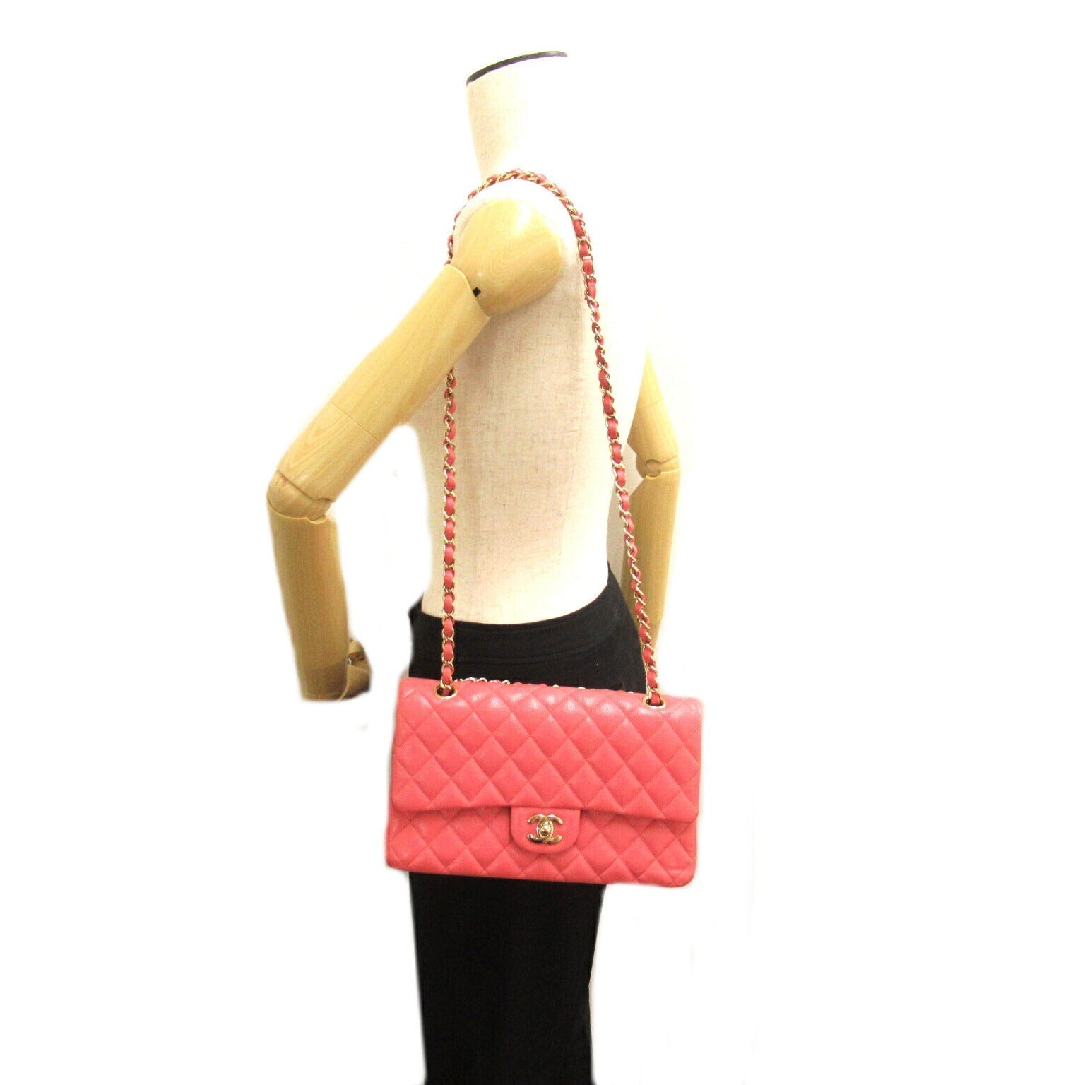 Top Quality Chanel Caviar Skin Double Flap Shoulder Bag Pink