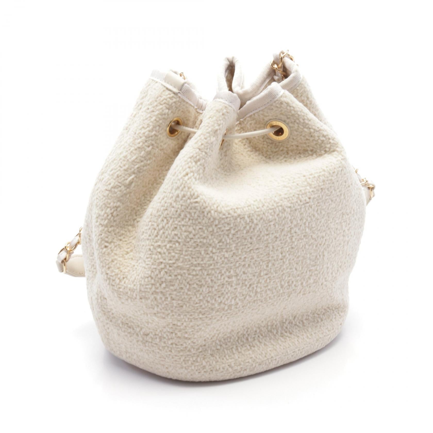 Top Quality Chanel Deauville Bucket Shoulder Bag Ivory