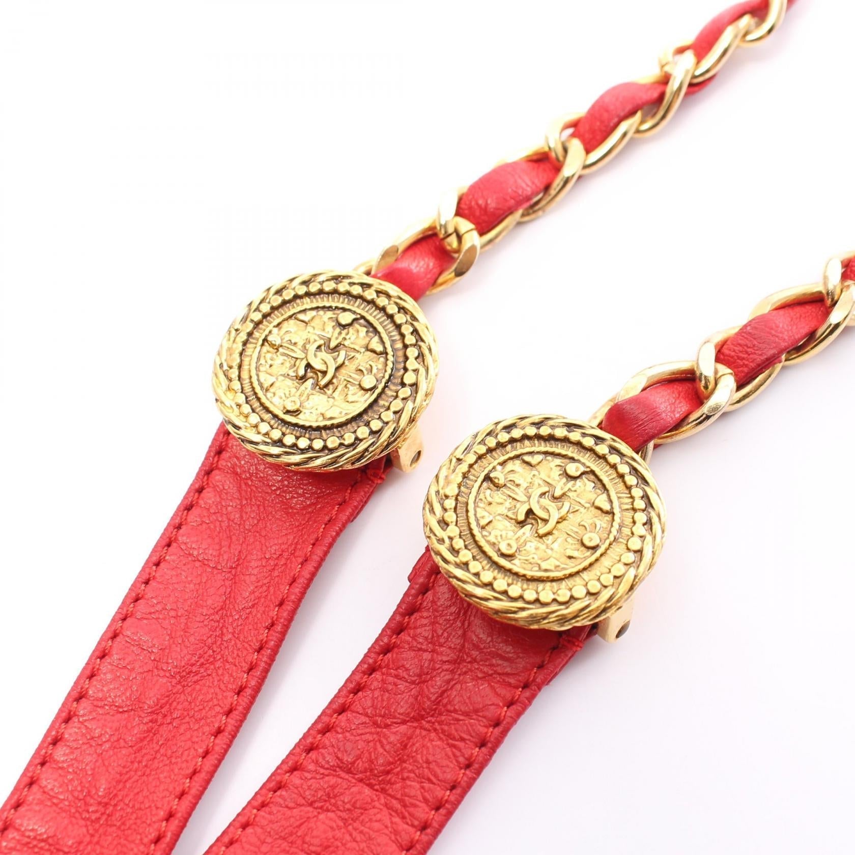 Top Quality Chanel Lambskin Coco Mark Belt Red